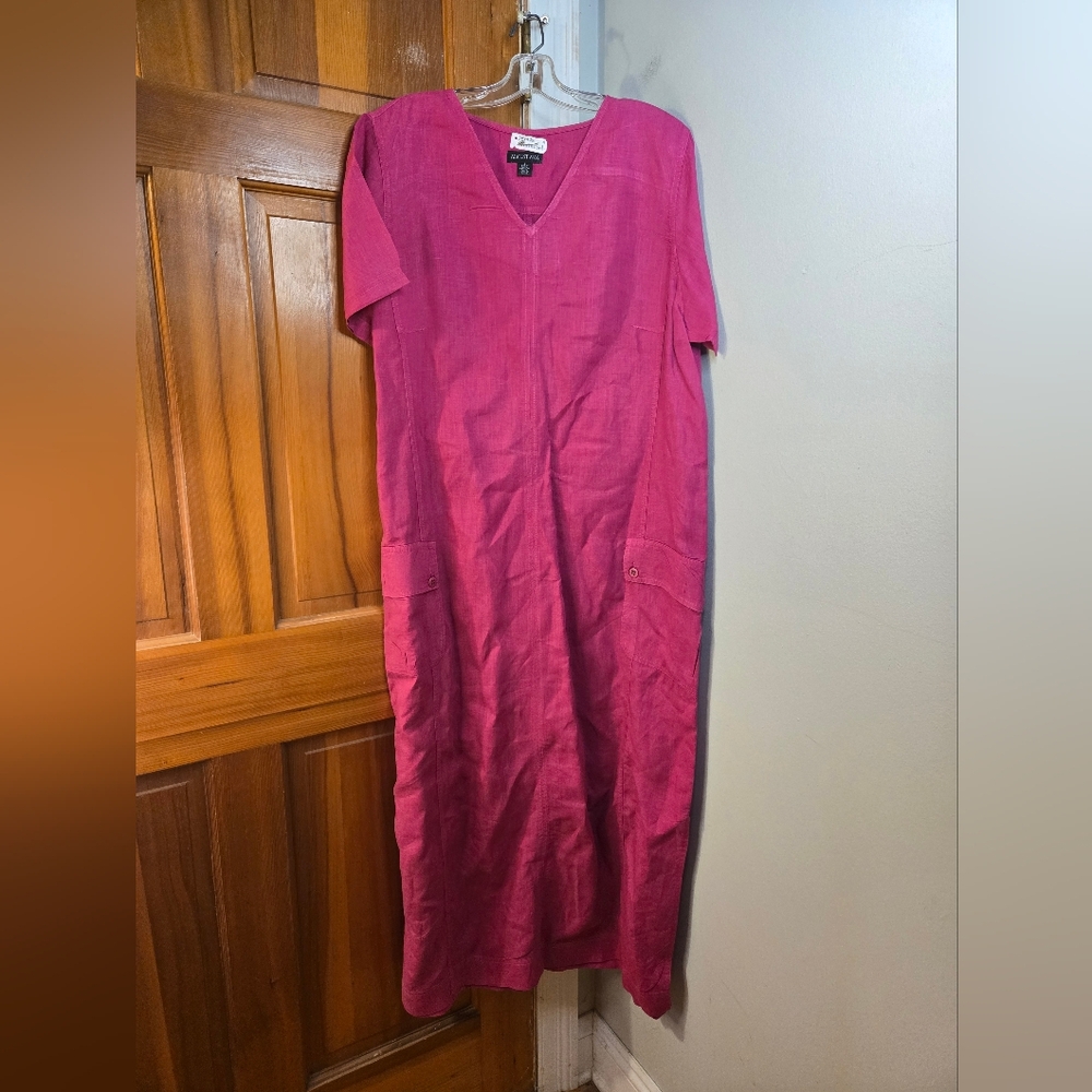 August Max 100% Linen Tie Waist Maxi Dress Pink Plus Sz 4X